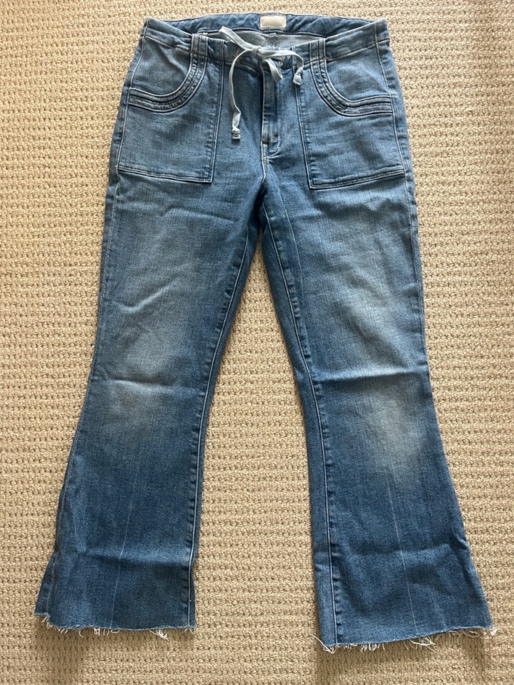 MOTHER Blue Drawstring Ankle Flare Jeans